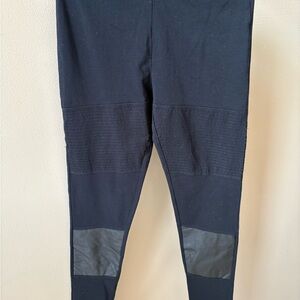 Black Leggings with Ribbed and faux Leather Accents